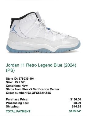 Jordan Kids' 11 Retro Sneakers - White/Legend Blue